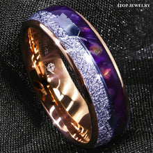 Load image into Gallery viewer, ATOP 8/6mm Purple Agate Meteorite Arrow Rose Gold Tungsten Ring Men