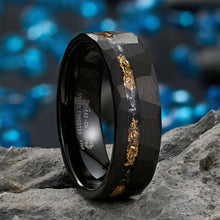 Load image into Gallery viewer, 24K Gold Foil & Meteorite Black Faceted 8mm ATOP Jewelry Tungsten Ring