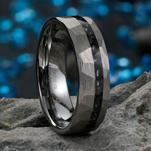 Load image into Gallery viewer, 8mm Sliver Meteorite Tungsten Ring Black Line Mens Wedding Band ATOP Jewelry