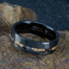 Load image into Gallery viewer, 24K Gold Foil & Meteorite Black Faceted 8mm ATOP Jewelry Tungsten Ring