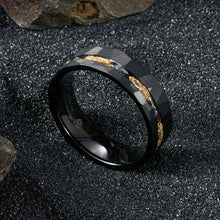 Load image into Gallery viewer, 24K Gold Foil & Meteorite Black Faceted 8mm ATOP Jewelry Tungsten Ring