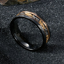 Load image into Gallery viewer, 8mm ATOP Plated Stripe 24K Gold Foil & Meteorite Tungsten Mens Wedding Band