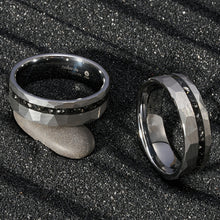 Load image into Gallery viewer, 8mm Sliver Meteorite Tungsten Ring Black Line Mens Wedding Band ATOP Jewelry