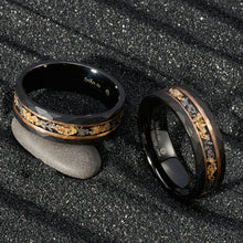 Load image into Gallery viewer, 8mm ATOP Plated Stripe 24K Gold Foil & Meteorite Tungsten Mens Wedding Band