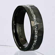 Load image into Gallery viewer, 8mm Black Meteorite Tungsten Ring Sliver Line Mens Wedding Band ATOP Jewelry