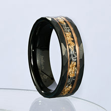 Load image into Gallery viewer, 8mm ATOP Plated Stripe 24K Gold Foil & Meteorite Tungsten Mens Wedding Band