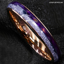 Load image into Gallery viewer, ATOP 8/6mm Purple Agate Meteorite Arrow Rose Gold Tungsten Ring Men