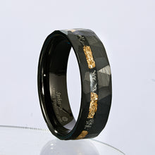 Load image into Gallery viewer, 24K Gold Foil & Meteorite Black Faceted 8mm ATOP Jewelry Tungsten Ring