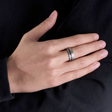 Load image into Gallery viewer, 8mm Sliver Meteorite Tungsten Ring Black Line Mens Wedding Band ATOP Jewelry
