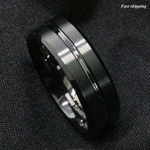 Load image into Gallery viewer, 8mm Tungsten Men Black Center Channel Stripe Comfort Fit Wedding Band Ring