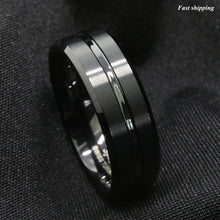 Load image into Gallery viewer, 8mm Tungsten Men Black Center Channel Stripe Comfort Fit Wedding Band Ring