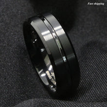 Load image into Gallery viewer, 8mm Tungsten Men Black Center Channel Stripe Comfort Fit Wedding Band Ring