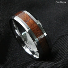 Load image into Gallery viewer, 8mm Men's Tungsten Carbide Ring Wood Inlay Beveled edge Wedding Band Ring