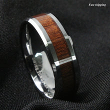 Load image into Gallery viewer, 8mm Men's Tungsten Carbide Ring Wood Inlay Beveled edge Wedding Band Ring