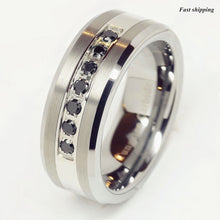 Load image into Gallery viewer, 8mm Luxury Tungsten Ring Black Diamonds Mens Wedding Band Brushed Size 6-13