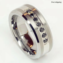Load image into Gallery viewer, 8mm Luxury Tungsten Ring Black Diamonds Mens Wedding Band Brushed Size 6-13