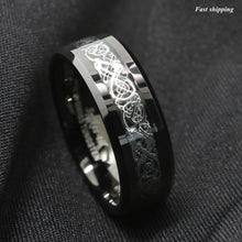 Load image into Gallery viewer, 8mm Classic Silver Celtic Dragon Black Tungsten Carbon Ring men¡¯s jewelry