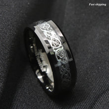 Load image into Gallery viewer, 8mm Classic Silver Celtic Dragon Black Tungsten Carbon Ring men¡¯s jewelry