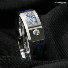 Load image into Gallery viewer, 8mm CZ Silver Celtic Dragon Tungsten Carbide Ring Wedding Band Men Jewelry