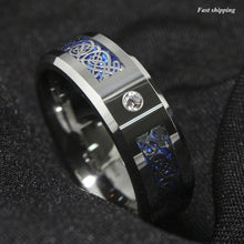 Load image into Gallery viewer, 8mm CZ Silver Celtic Dragon Tungsten Carbide Ring Wedding Band Men Jewelry
