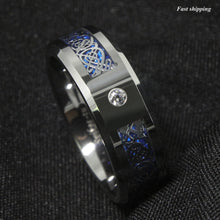 Load image into Gallery viewer, 8mm CZ Silver Celtic Dragon Tungsten Carbide Ring Wedding Band Men Jewelry