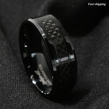 Load image into Gallery viewer, 8mm Tungsten Carbide ring Black Carbon Fiber inlay Wedding Band mens jewelry