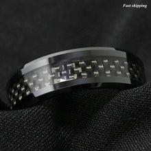 Load image into Gallery viewer, 8mm Tungsten Carbide ring Black Carbon Fiber inlay Wedding Band mens jewelry