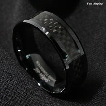 Load image into Gallery viewer, 8mm Tungsten Carbide ring Black Carbon Fiber inlay Wedding Band mens jewelry