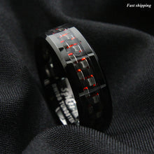 Load image into Gallery viewer, 8mm Men Tungsten Ring with Carbon Fiber Black and red Wedding Band