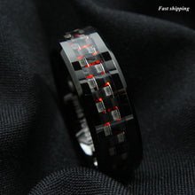 Load image into Gallery viewer, 8mm Men Tungsten Ring with Carbon Fiber Black and red Wedding Band
