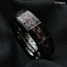 Load image into Gallery viewer, 8mm Men Tungsten Ring with Carbon Fiber Black and red Wedding Band
