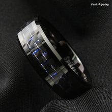 Load image into Gallery viewer, 8mm Black Tungsten Ring Black Blue Carbon Fiber Wedding Band Men's jewelry