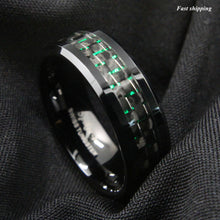Load image into Gallery viewer, 8mm Men's jewelry  Tungsten Ring with Black and Green Carbon Fiber Wedding Band