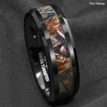 Load image into Gallery viewer, 8/6mm Black Tungsten Men's Red Forest Camouflage Camo Hunting Band Ring
