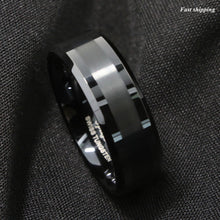 Load image into Gallery viewer, 8mm Brushed Center black Tungsten Carbide ring Wedding Band Mens Jewelry