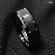 Load image into Gallery viewer, 8mm Brushed Center black Tungsten Carbide ring Wedding Band Mens Jewelry