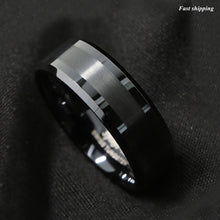 Load image into Gallery viewer, 8mm Brushed Center black Tungsten Carbide ring Wedding Band Mens Jewelry