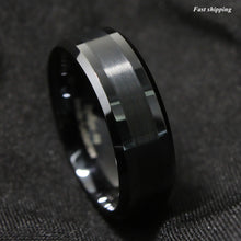 Load image into Gallery viewer, 8mm Brushed Center black Tungsten Carbide ring Wedding Band Mens Jewelry