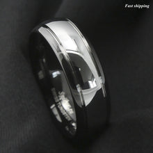 Load image into Gallery viewer, 8/6mm Dome Black Silver Center Tungsten Carbide Ring Wedding Band Bridal
