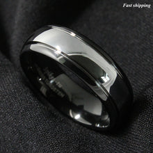 Load image into Gallery viewer, 8/6mm Dome Black Silver Center Tungsten Carbide Ring Wedding Band Bridal