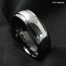 Load image into Gallery viewer, 8/6mm Dome Black Silver Center Tungsten Carbide Ring Wedding Band Bridal