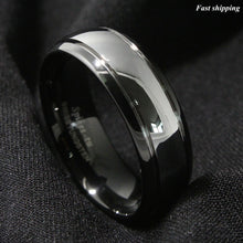 Load image into Gallery viewer, 8/6mm Dome Black Silver Center Tungsten Carbide Ring Wedding Band Bridal