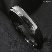 Load image into Gallery viewer, 8/6mm Dome Black Silver Center Tungsten Carbide Ring Wedding Band Bridal