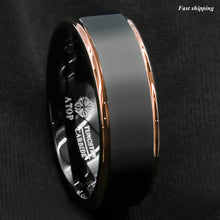 Load image into Gallery viewer, 8/6mm Tungsten Carbide ring rose gold black brushed Wedding Band Ring