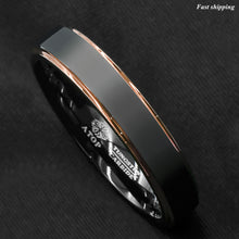 Load image into Gallery viewer, 8/6mm Tungsten Carbide ring rose gold black brushed Wedding Band Ring