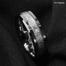 Load image into Gallery viewer, 8mm Silver Tungsten Carbide Ring Sterling Silver Inlay Wedding Band