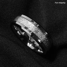 Load image into Gallery viewer, 8mm Silver Tungsten Carbide Ring Sterling Silver Inlay Wedding Band