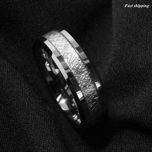 Load image into Gallery viewer, 8mm Silver Tungsten Carbide Ring Sterling Silver Inlay Wedding Band