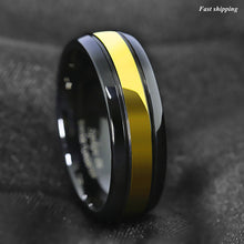 Load image into Gallery viewer, 8mm Luxury Black Men's Tungsten carbide Ring 18K Gold center Wedding Band ring