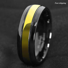 Load image into Gallery viewer, 8mm Luxury Black Men's Tungsten carbide Ring 18K Gold center Wedding Band ring